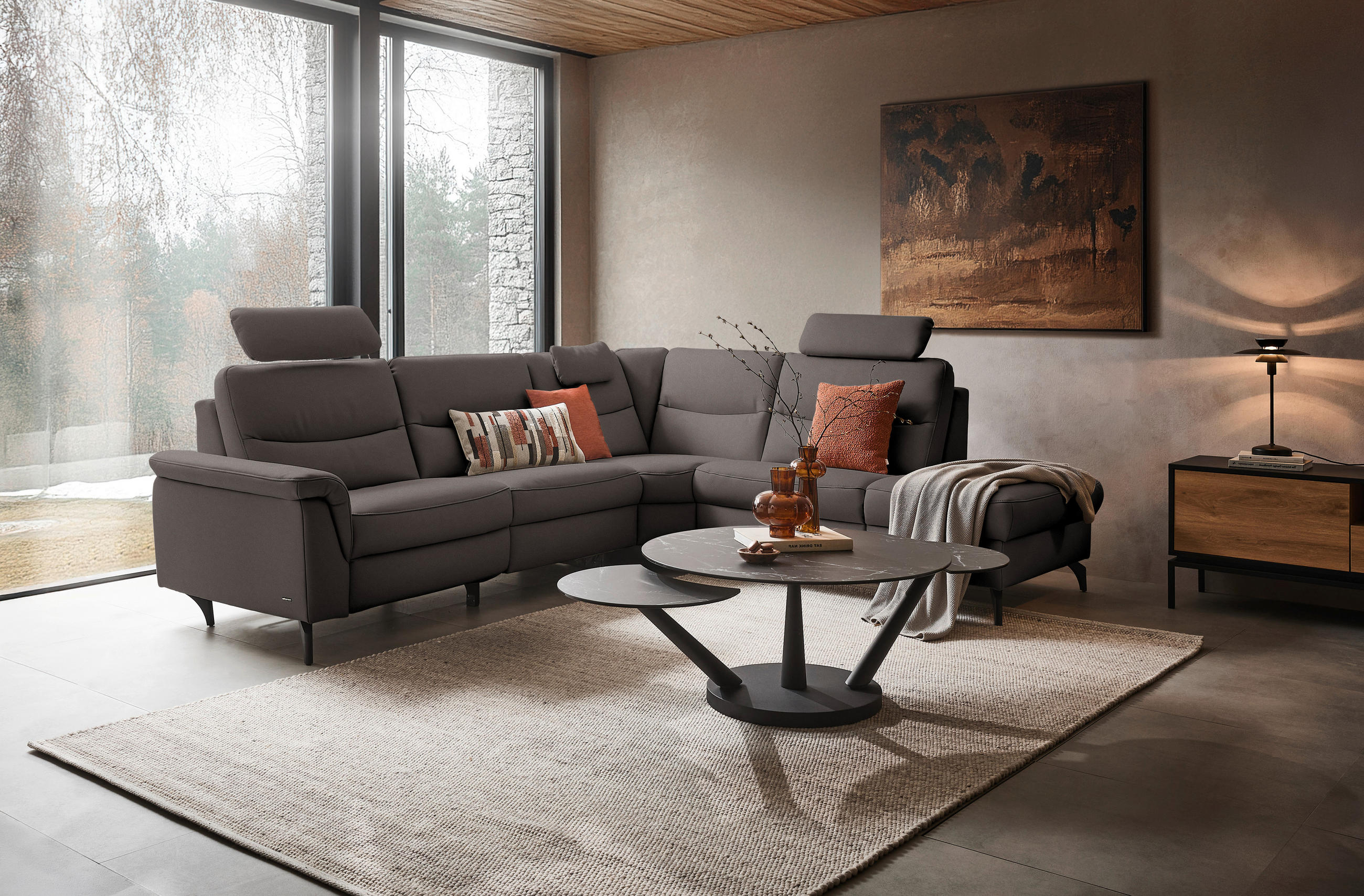 ECKSOFA Echtleder Dunkelbraun  - Anthrazit/Dunkelbraun, Design, Leder/Metall (280/249cm) - Himolla Komfortklass