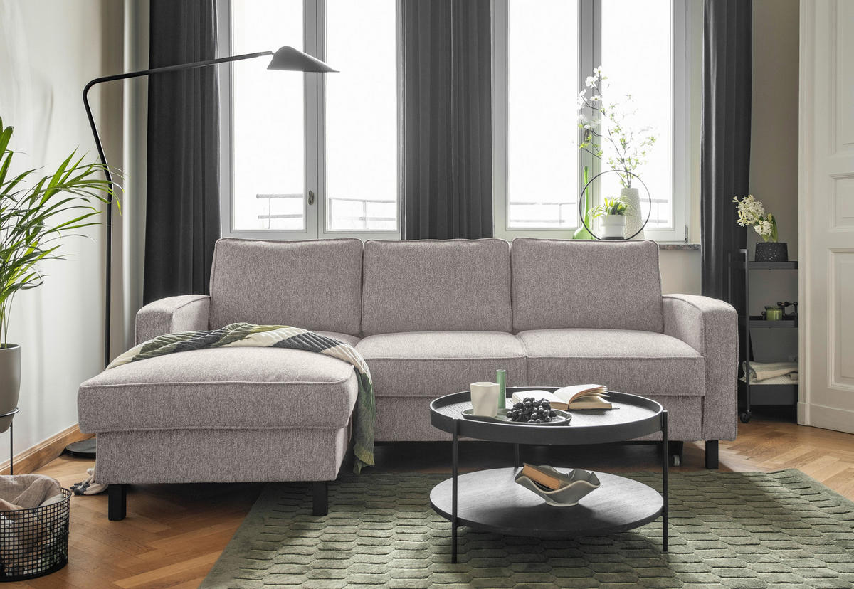 ECKSOFA in Struktur Grauweiss  - Schwarz/Grauweiss, Holz/Textil (148/228cm) - MID.YOU