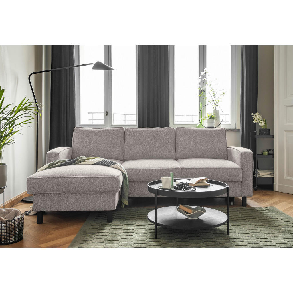 Thumbnail - Mid.you Ecksofa, Grauweiß, Textil, Eiche, 4-Sitzer, Füllung: Schaumstoffflocken, Ottomane links, L-Form, 228x148 cm, Mad...