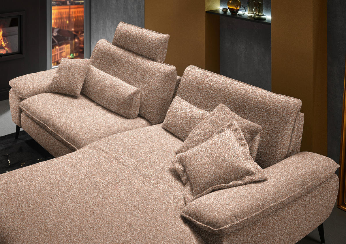 ECKSOFA in Webstoff Rotbraun  295/197 cm  - Rotbraun/Schwarz, Design, Textil/Metall (295/197cm) - Valdera