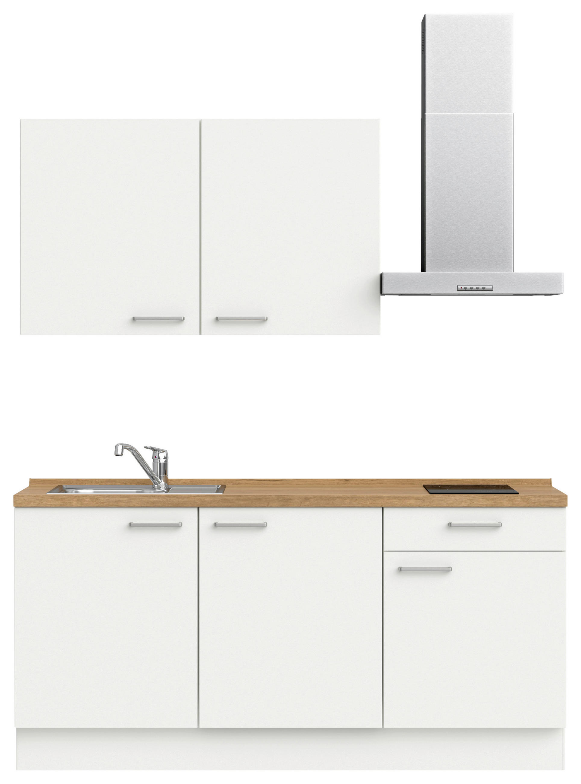 KÜCHENBLOCK 180 cm   in Weiß, Eichefarben  - Edelstahlfarben/Eichefarben, MODERN, Holzwerkstoff/Metall (180cm) - Nobilia