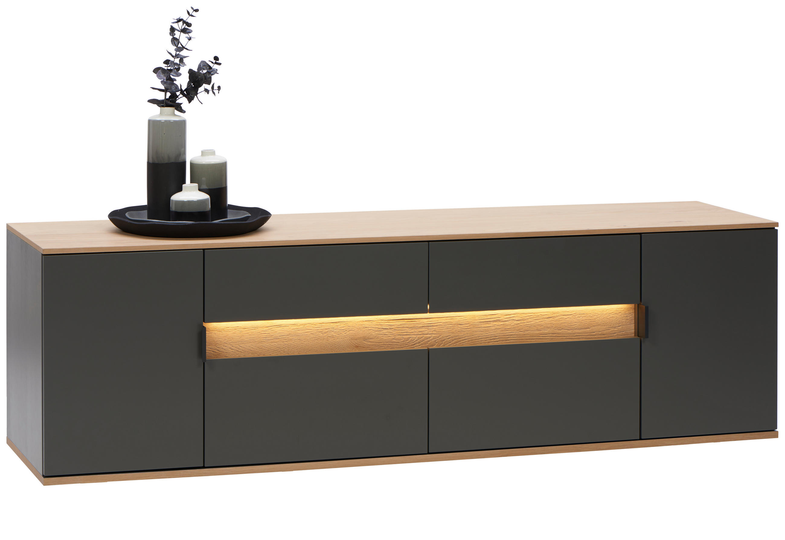 LOWBOARD Anthrazit, Eichefarben  185,6/56,6/48 cm  - Eichefarben/Anthrazit, Design, Holzwerkstoff/Metall (185,6/56,6/48cm) - Dieter Knoll