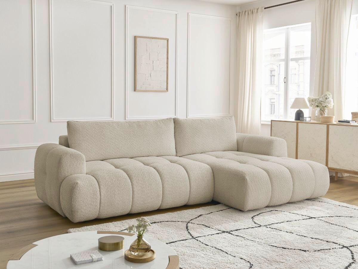 ECKSCHLAFSOFA FUJI Bouclé Beige  inkl.  - Beige/Schwarz, MODERN, Kunststoff/Textil (292/160cm)
