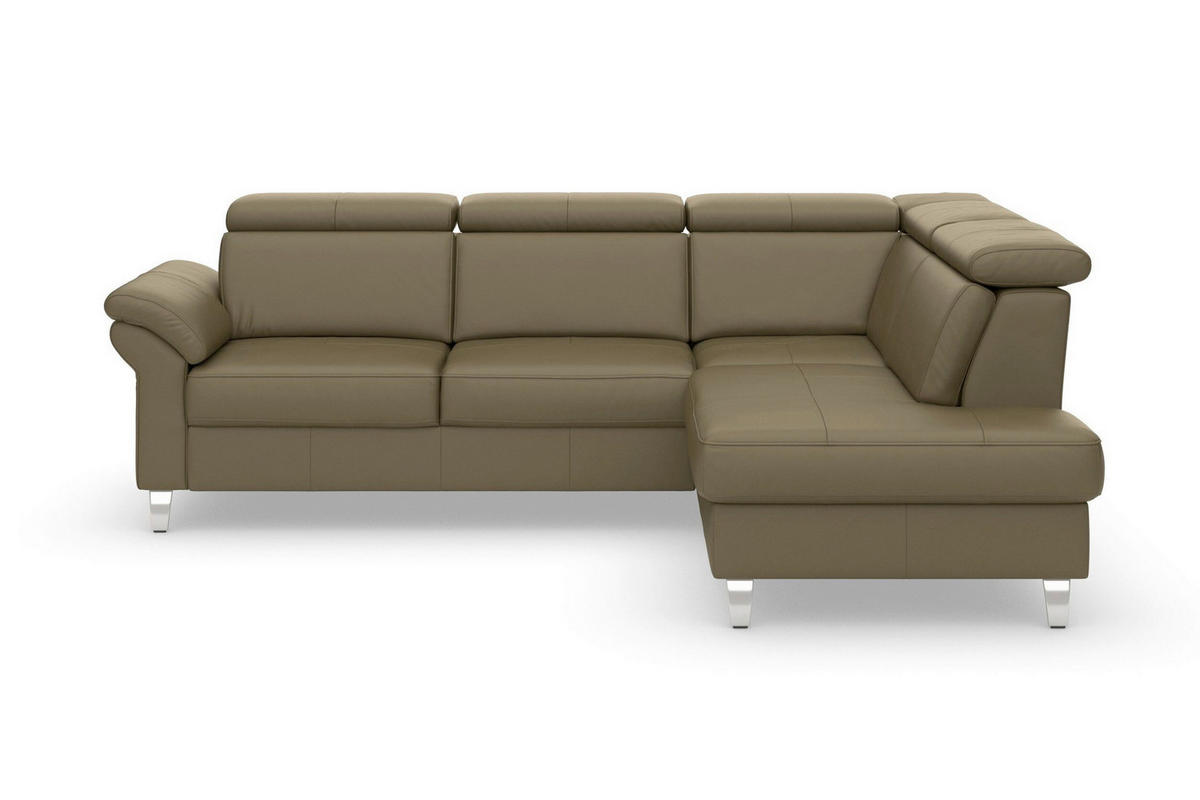 ECKSOFA 245/194 cm ARNGAST E in Echtleder Olivgrün Kopfteilverstellung  245/194 cm  - Chromfarben/Olivgrün, Basics, Leder/Textil (245/194cm) - Sit & More