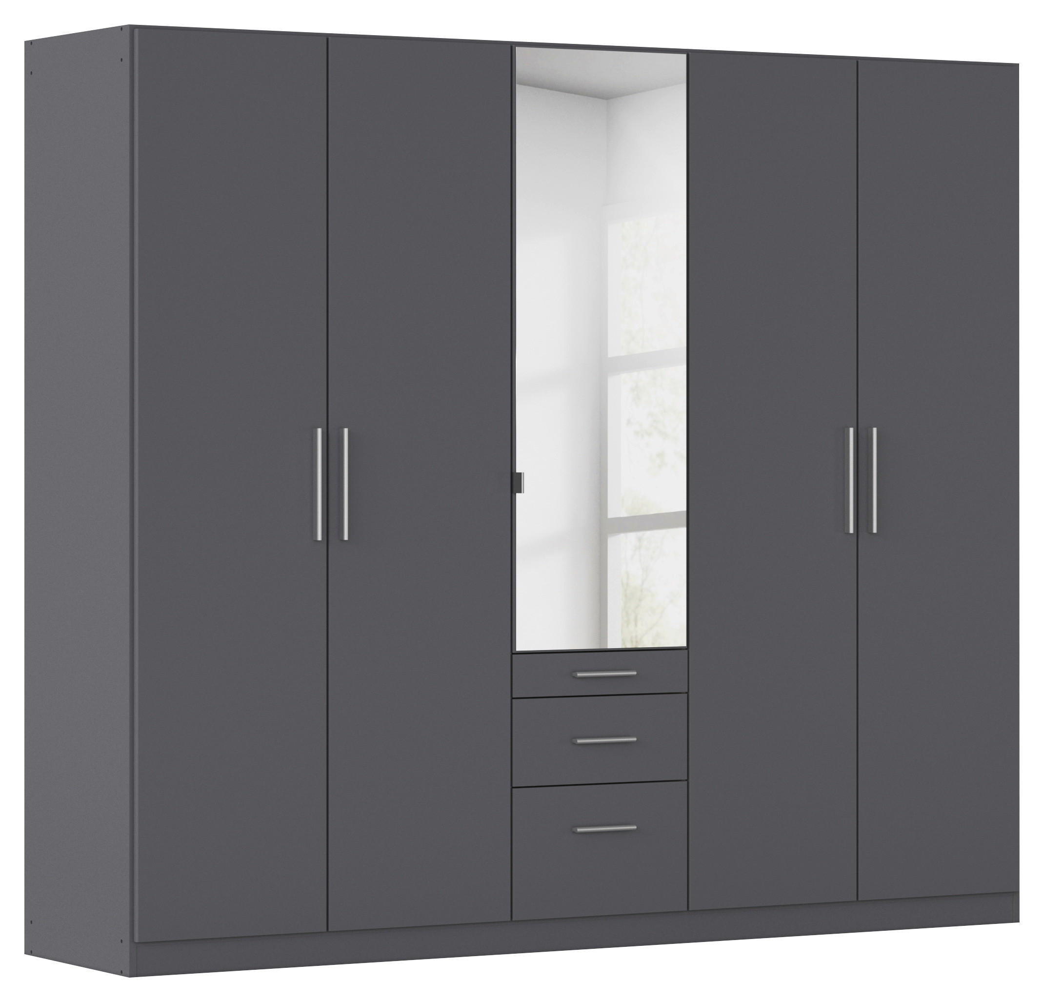 DREHTÜRENSCHRANK 226/197/54 cm,  in Grau, 5-türig  - Alufarben/Grau, KONVENTIONELL, Glas/Holzwerkstoff (226/197/54cm) - home24