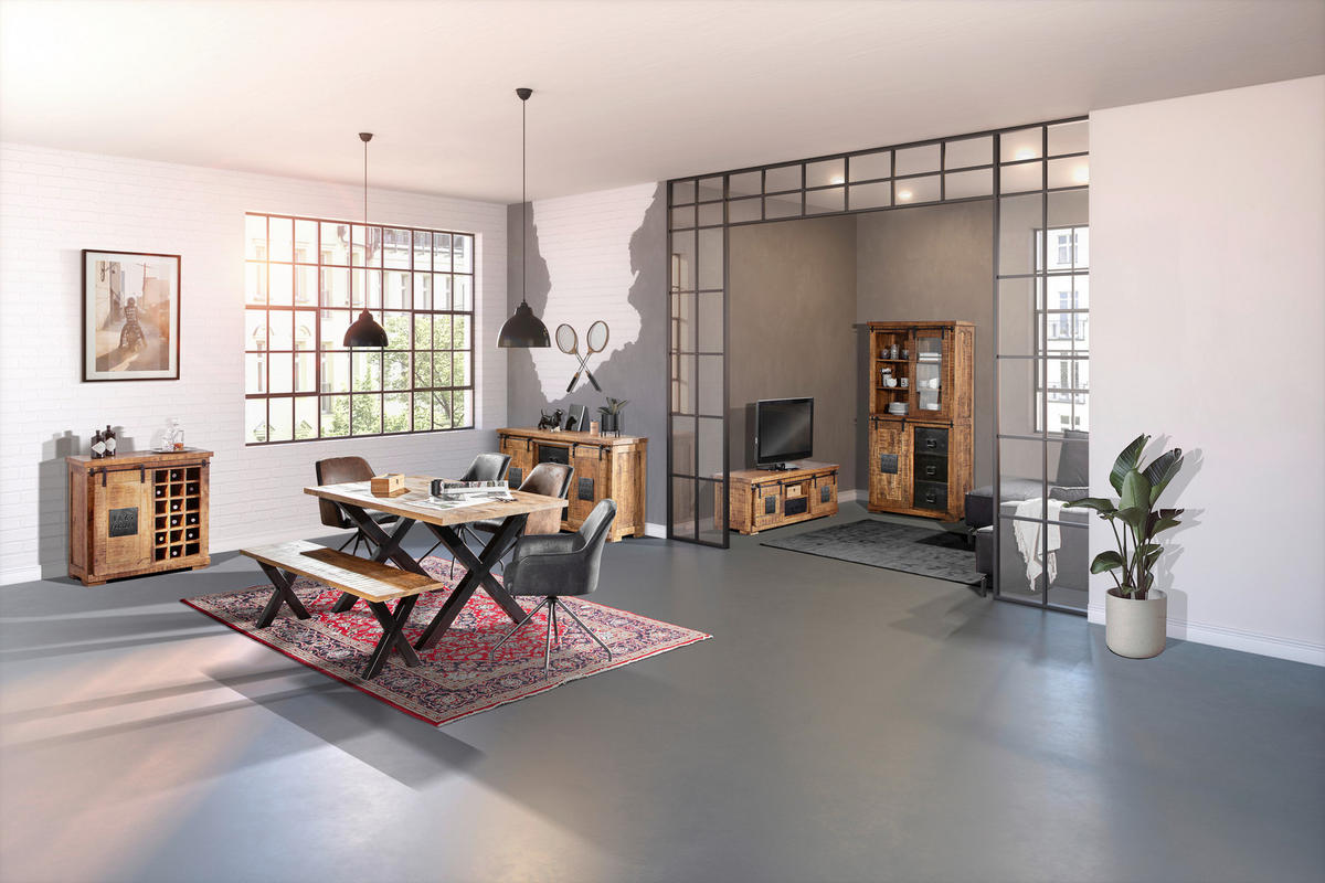 BARSCHRANK Mangoholz massiv Dunkelbraun  - Dunkelbraun/Schwarz, LIFESTYLE, Holz/Metall (135/76/50cm) - Landscape