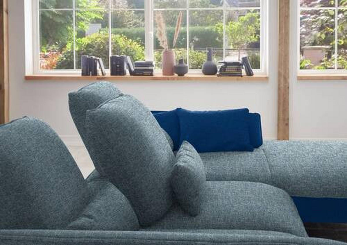 ECKSOFA  in Flachgewebe Blau  301/191 cm  - Blau/Schwarz, Design, Textil/Metall (301/191cm) - Moderano