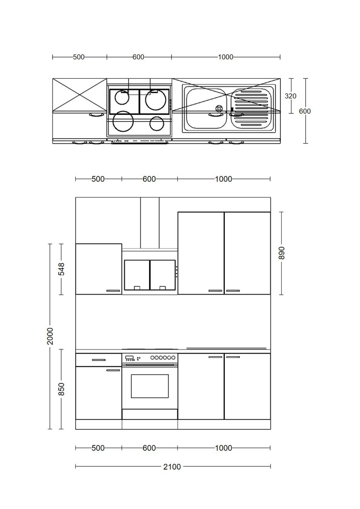 KÜCHENBLOCK 210 cm   in Buchefarben  - Edelstahlfarben/Beige, MODERN, Holzwerkstoff/Kunststoff (210cm) - FlexWell