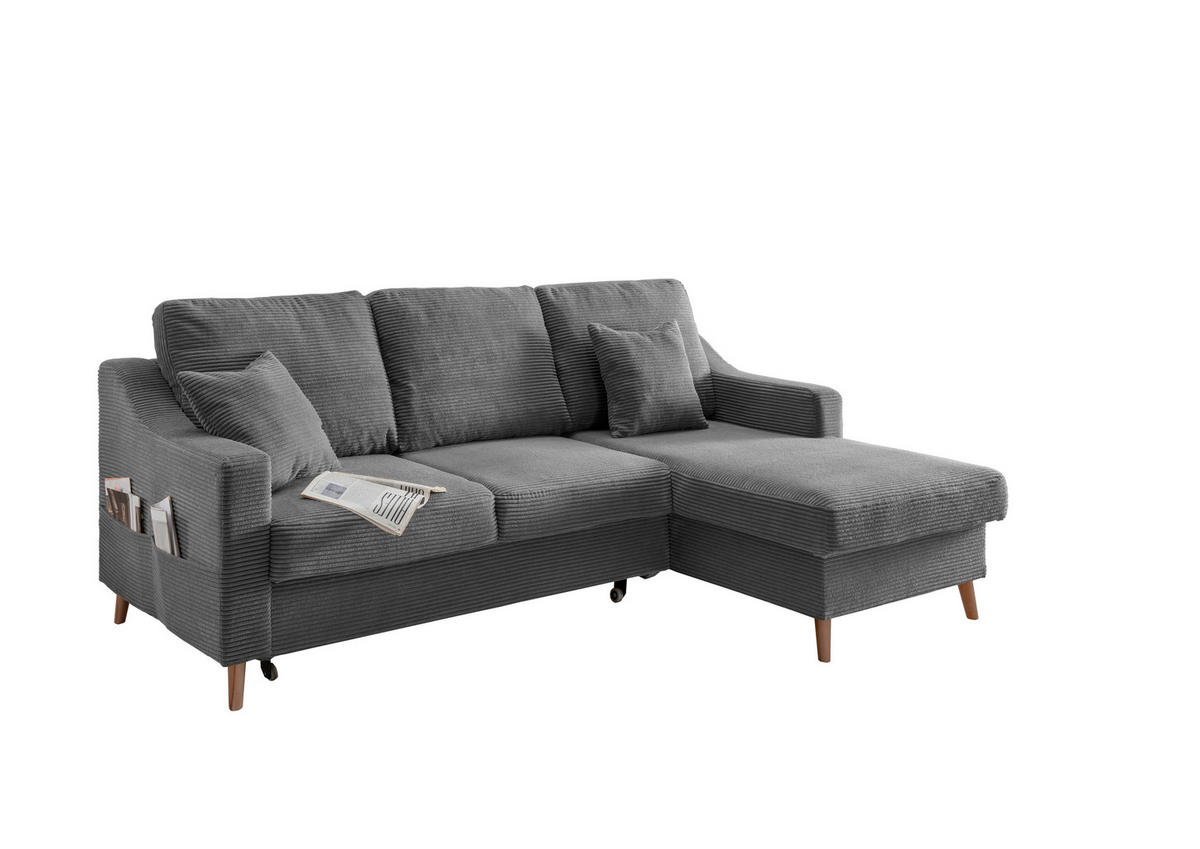 ECKSOFA in Cord Grau  - Naturfarben/Grau, Design, Holz/Textil (228/150cm) - P & B