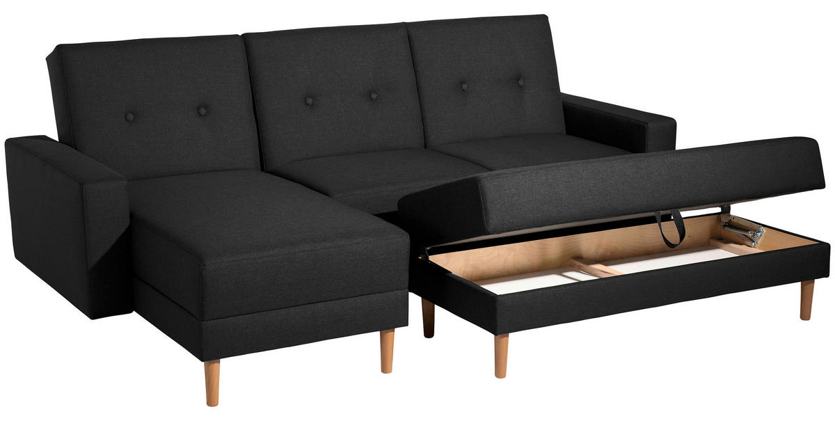 ECKSCHLAFSOFA Schwarz Flachgewebe  - Erlefarben/Schwarz, Design, Holz/Textil (230/93/152cm) - Max Winzer