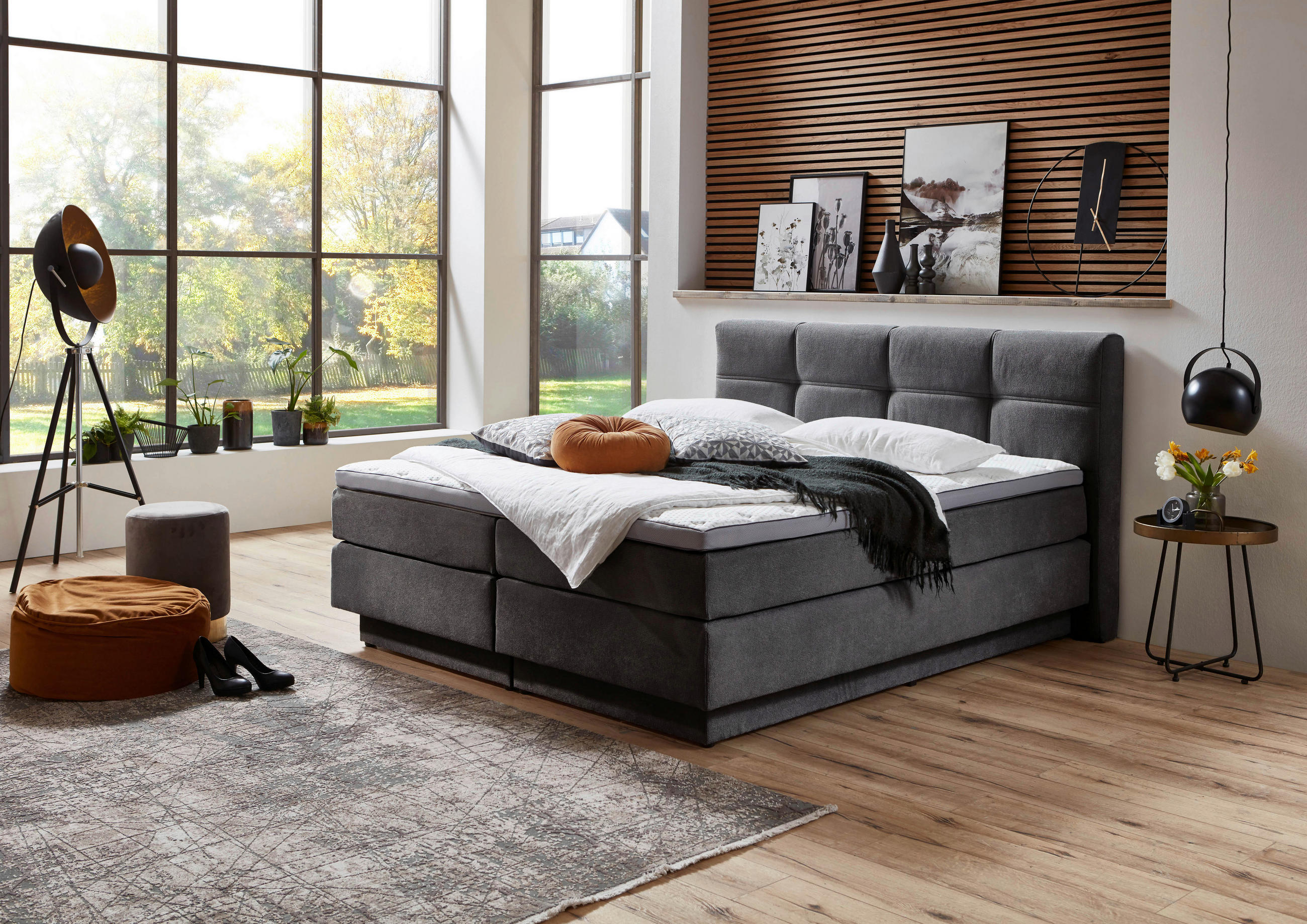 BOXSPRINGBETT 180/200 cm  in Grau  - Schwarz/Grau, KONVENTIONELL, Kunststoff/Textil (180/200cm) - Carryhome