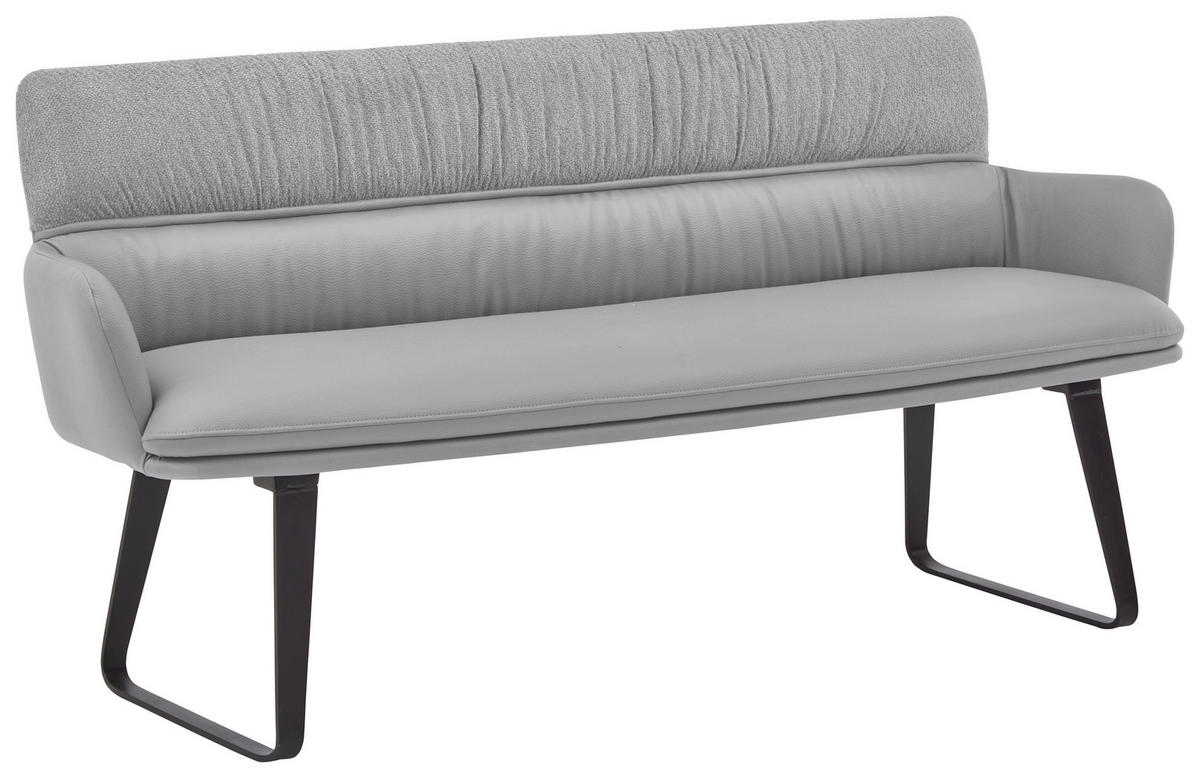 SITZBANK 180/86/68 cm Chenille, Mikrofaser Hellgrau  - Hellgrau/Schwarz, Design, Textil/Metall (180/86/68cm) - Valdera