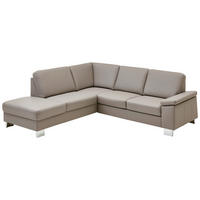 ECKSOFA in Echtleder Grau  235/248 cm  - Beige/Alufarben, Design, Leder/Metall (235/248cm) - Beldomo Premium