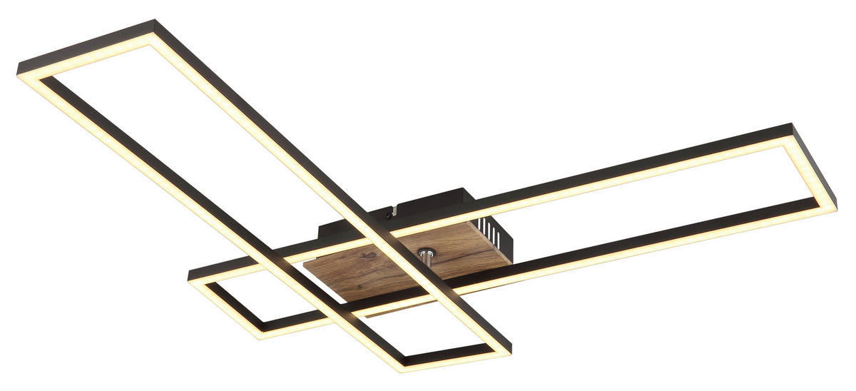 LED-DECKENLEUCHTE Dakari 80/60/8 cm  - Schwarz/Braun, Design, Holzwerkstoff/Kunststoff (80/60/8cm) - Globo