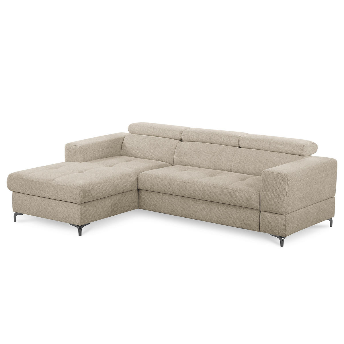 ECKSOFA TORINO Taupe Chenille Bettkasten, Kopfteilverstellung  - Taupe/Schwarzchrom, Design, Textil/Metall (173/247cm) - Livetastic