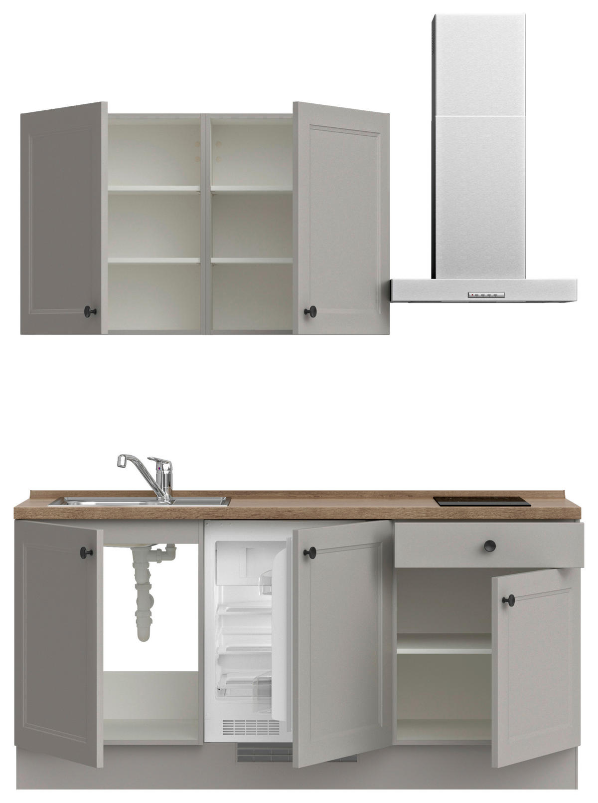 KÜCHENLEERBLOCK 180 cm   in Grau, Eiche dunkel  - Eiche dunkel/Schwarz, MODERN, Holzwerkstoff/Metall (180cm) - Nobilia