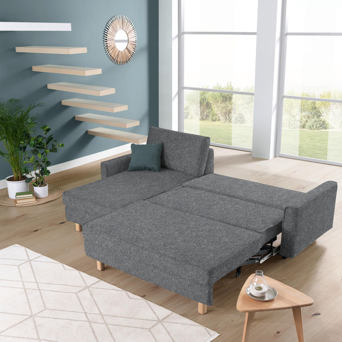 ECKSOFA  in Mikrovelours Grau  170/237 cm  - Eichefarben/Grau, KONVENTIONELL, Holz/Textil (170/237cm) - Sedda