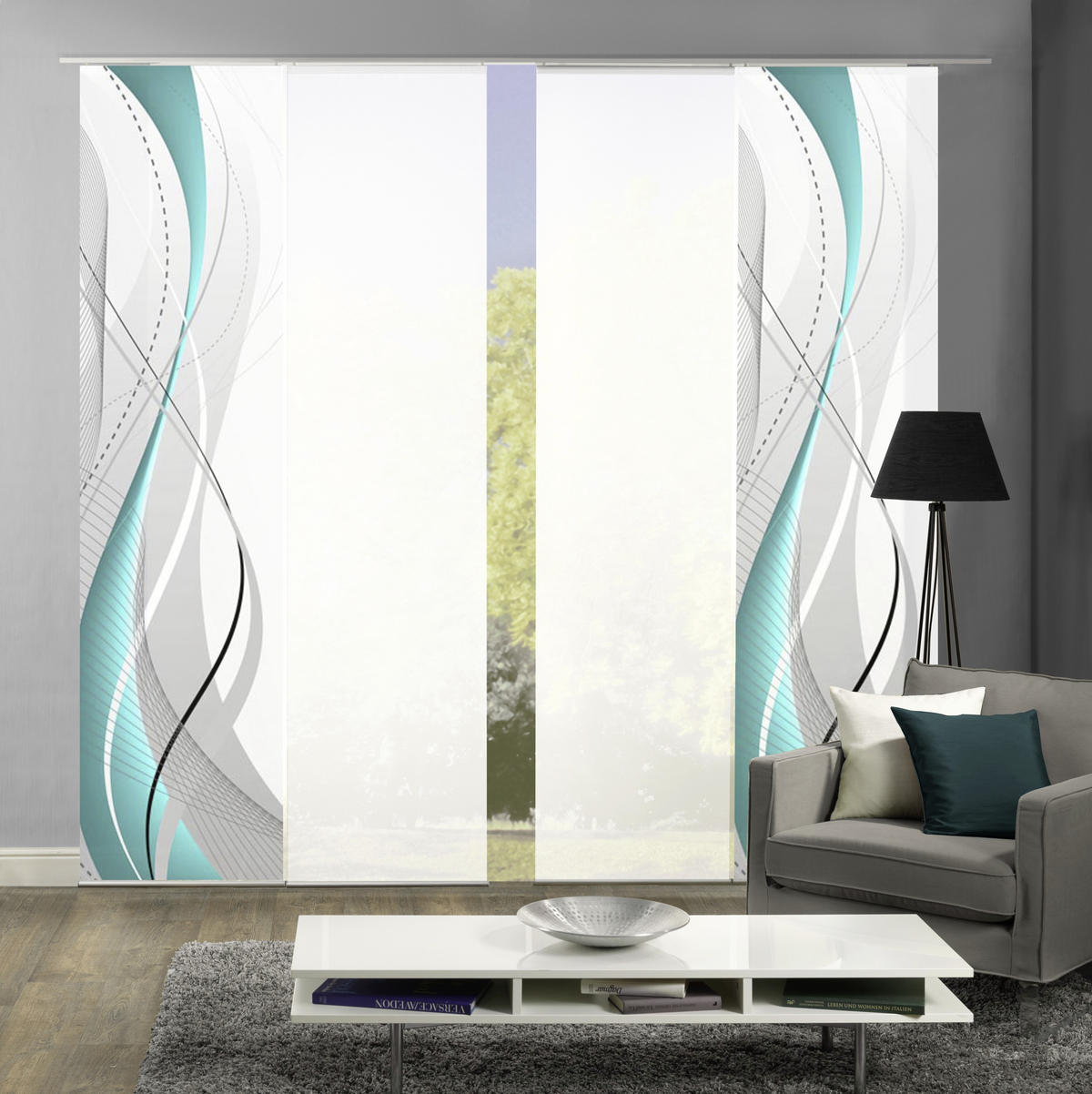 FLÄCHENVORHANG  4 Stück  halbtransparent   4x60/245 cm  - Petrol, Design, Textil (4x60/245cm)