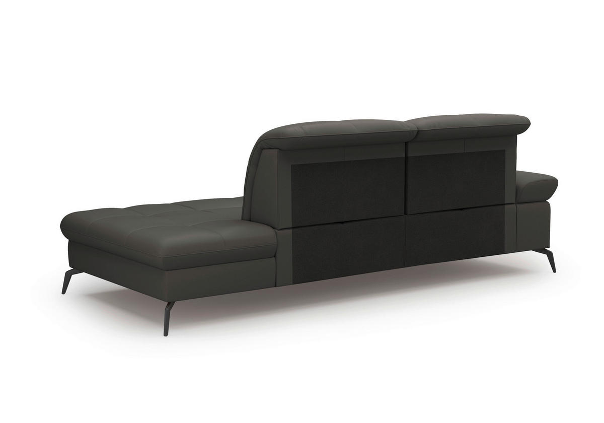 RÉCAMIERE Anthrazit Kombination Echtleder/Stoff Vliesstoff  - Anthrazit/Schwarz, KONVENTIONELL, Leder/Textil (231/90/122cm) - Sit & More