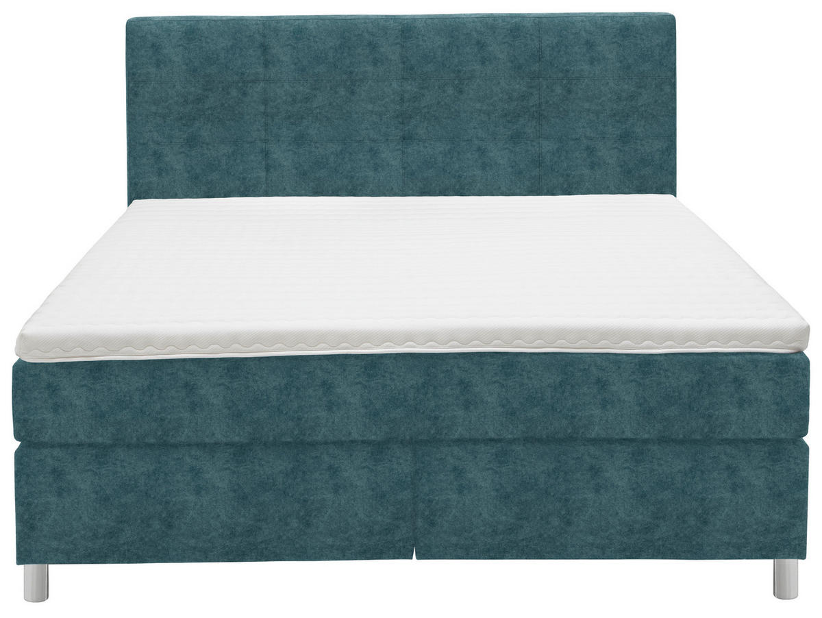 BOXSPRINGBETT 160/200 cm  in Blau  - Chromfarben/Blau, Konventionell, Kunststoff/Textil (160/200cm) - Voleo