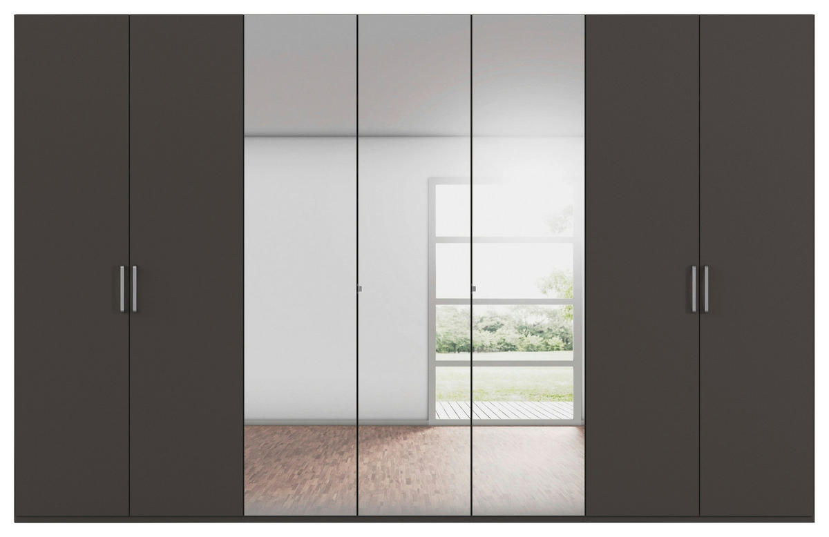 DREHTÜRENSCHRANK 350/223/61 cm,  in Graphitfarben, 7-türig  - Chromfarben/Edelstahlfarben, Basics, Glas/Holzwerkstoff (350/223/61cm) - Novel