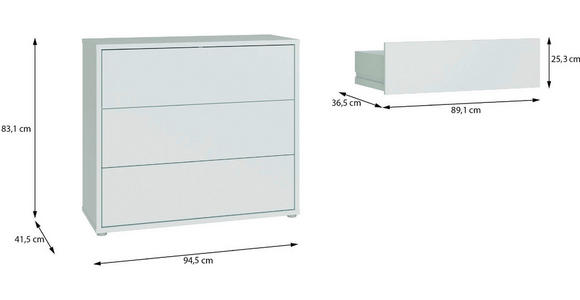 KOMMODE , 95/83/42 cm, 3 Schublade(n)  - Silberfarben/Hellgrau, Trend, Holzwerkstoff/Kunststoff (95/83/42cm) - Carryhome