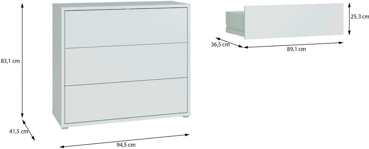 KOMMODE , 95/83/42 cm, 3 Schublade(n)  - Silberfarben/Hellgrau, Trend, Holzwerkstoff/Kunststoff (95/83/42cm) - Carryhome