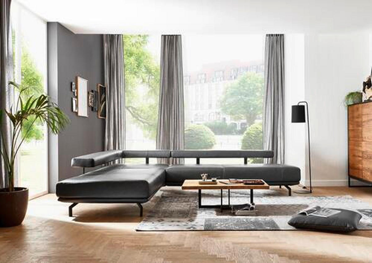 ECKSOFA in Echtleder Anthrazit  - Anthrazit, Design, Leder/Metall (325/255cm) - Dieter Knoll