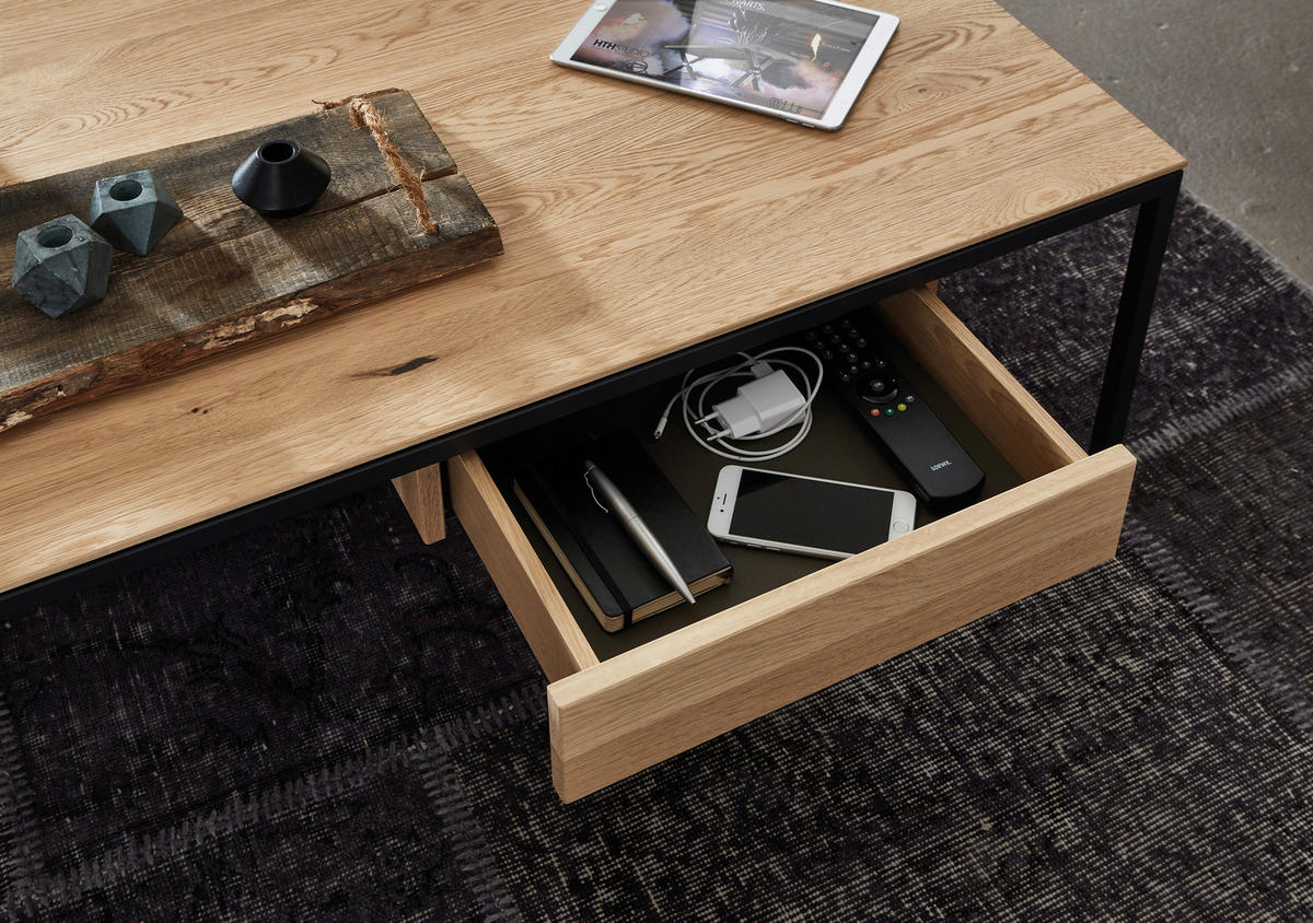 COUCHTISCH Holz, Metall 100/60/43 cm  - Wildeiche/Schwarz, Design, Holz/Metall (100/60/43cm) - Dieter Knoll