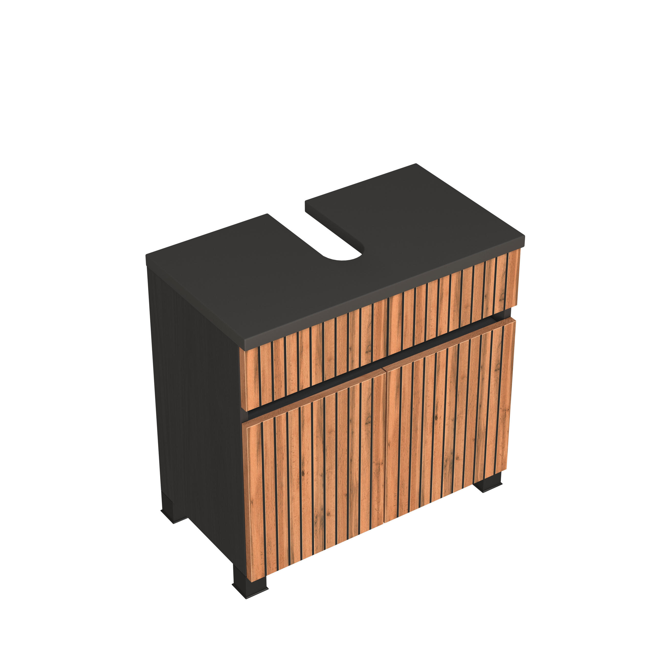 Thumbnail - Xora Waschbeckenunterschrank Hanoi, Graphit, Schwarz, Eiche Wotan, Holzwerkstoff, Streifen, 60x54x35 cm, Made in Germany...