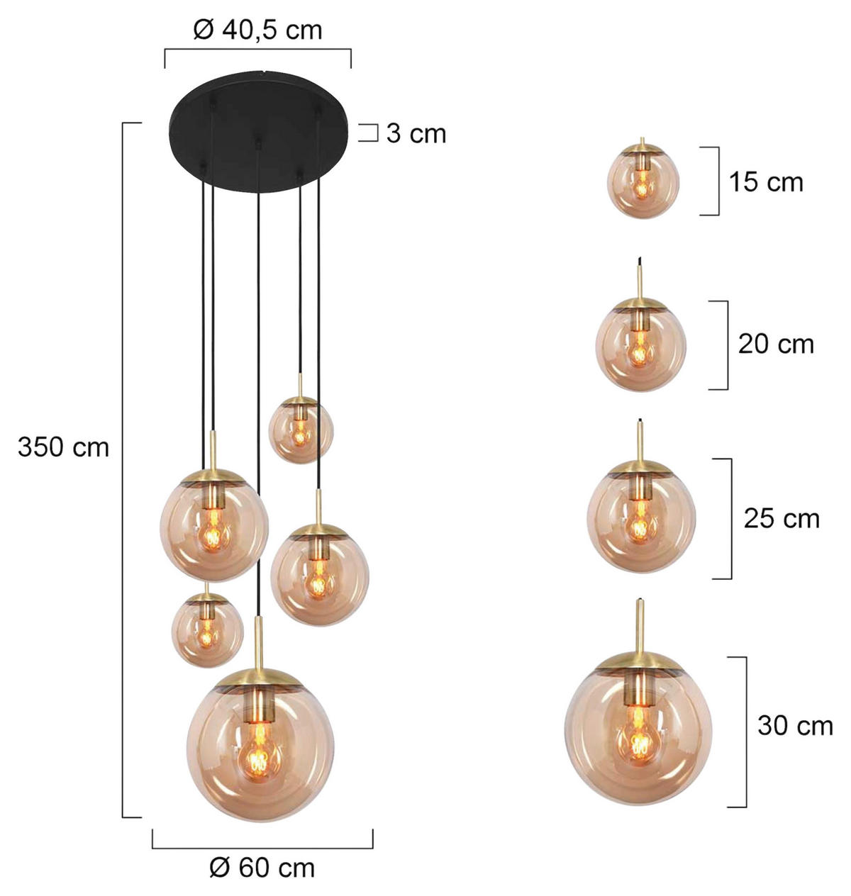 DECKENLEUCHTE 60/115-373/60 cm   - Schwarz, Trend, Glas/Metall (60/115-373/60cm)