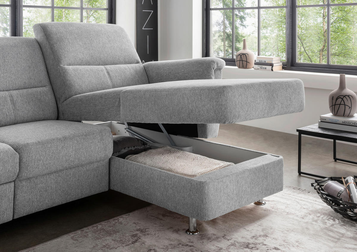 ECKSOFA in Chenille Silberfarben  - Chromfarben/Silberfarben, Modern, Textil/Metall (231/165cm) - Livetastic