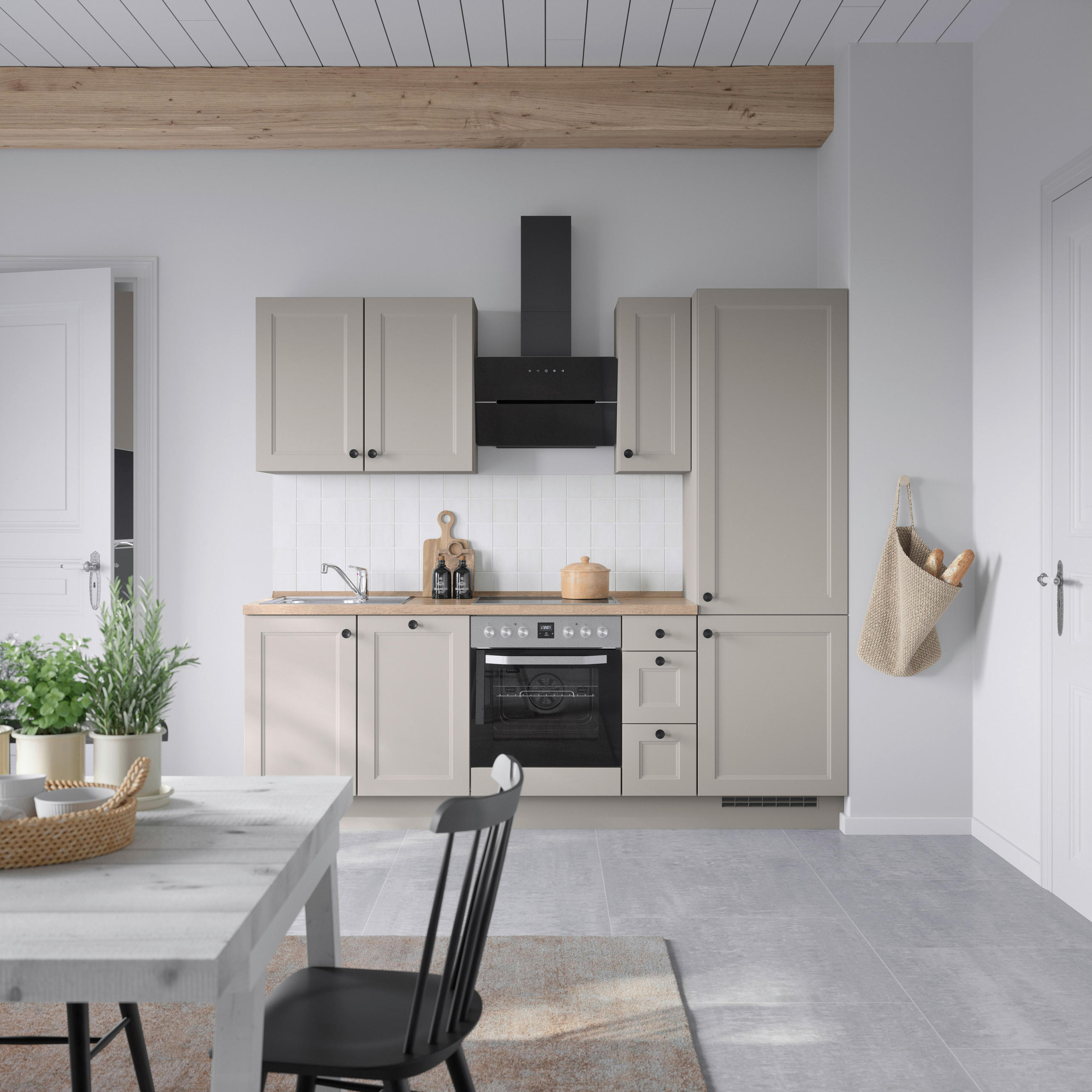 KÜCHENBLOCK 240 cm   in Grau, Eiche dunkel  - Eiche dunkel/Schwarz, MODERN, Holzwerkstoff/Metall (240cm) - Nobilia