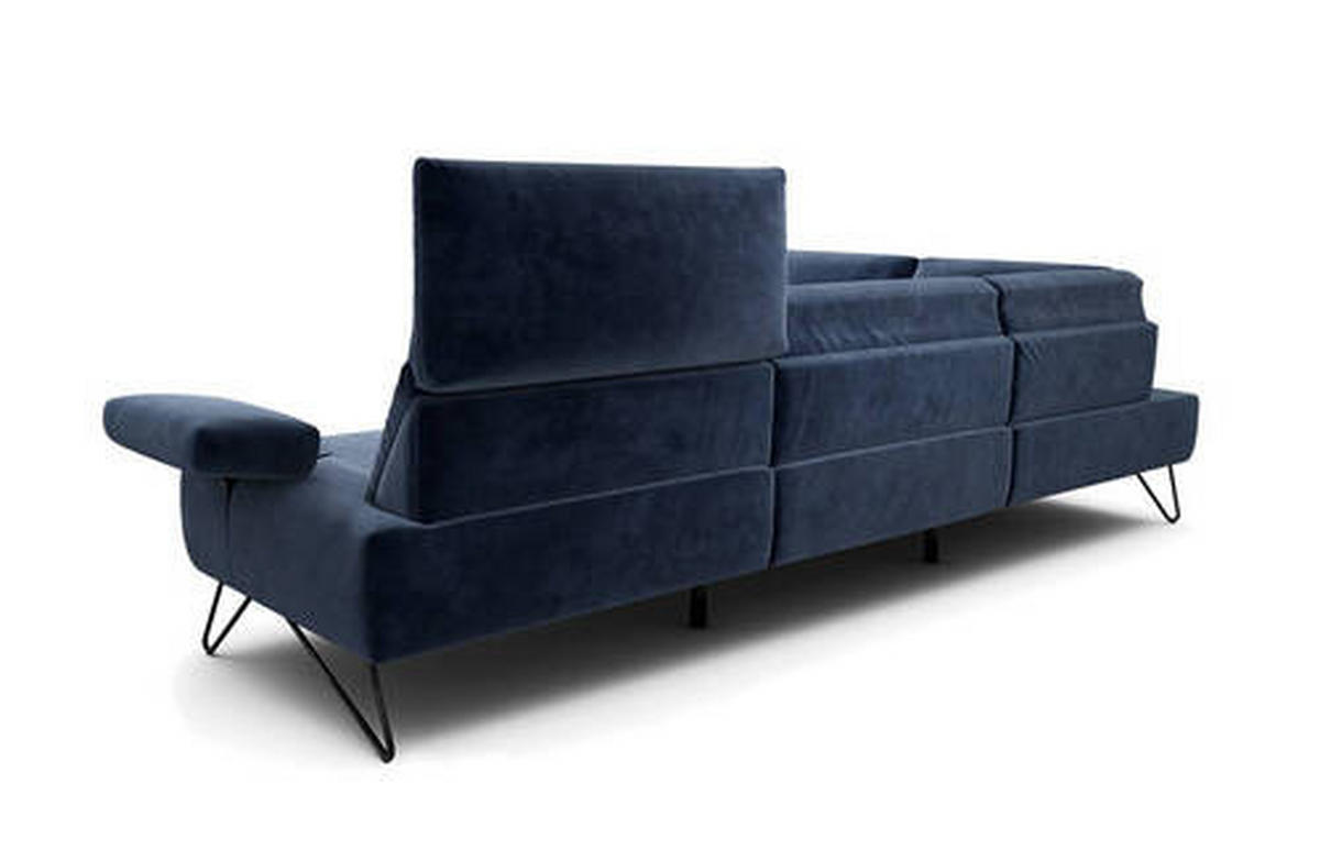 ECKSOFA in Samt Dunkelblau  213/288-303 cm  - Schwarz/Dunkelblau, Design, Textil/Metall (213/288-303cm) - SENSOO