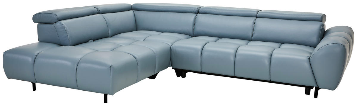 ECKSOFA AERO Graublau Echtleder Rücken echt, Kopfteilverstellung  - Graublau/Schwarz, MODERN, Leder/Metall (294/224cm) - Celina Home