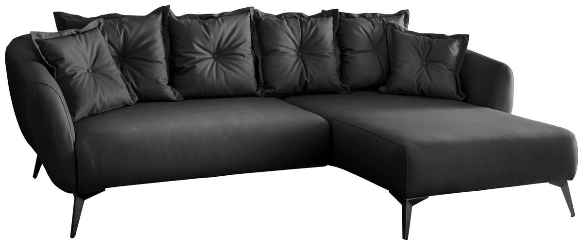 ECKSOFA in Lederlook Schwarz  277/162 cm  - Schwarz, MODERN, Textil/Metall (277/162cm) - Livetastic