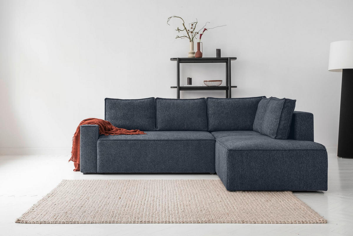 ECKSOFA in Dunkelblau  - Weiss/Schwarz, Design, Kunststoff/Textil (247/194cm) - MID.YOU