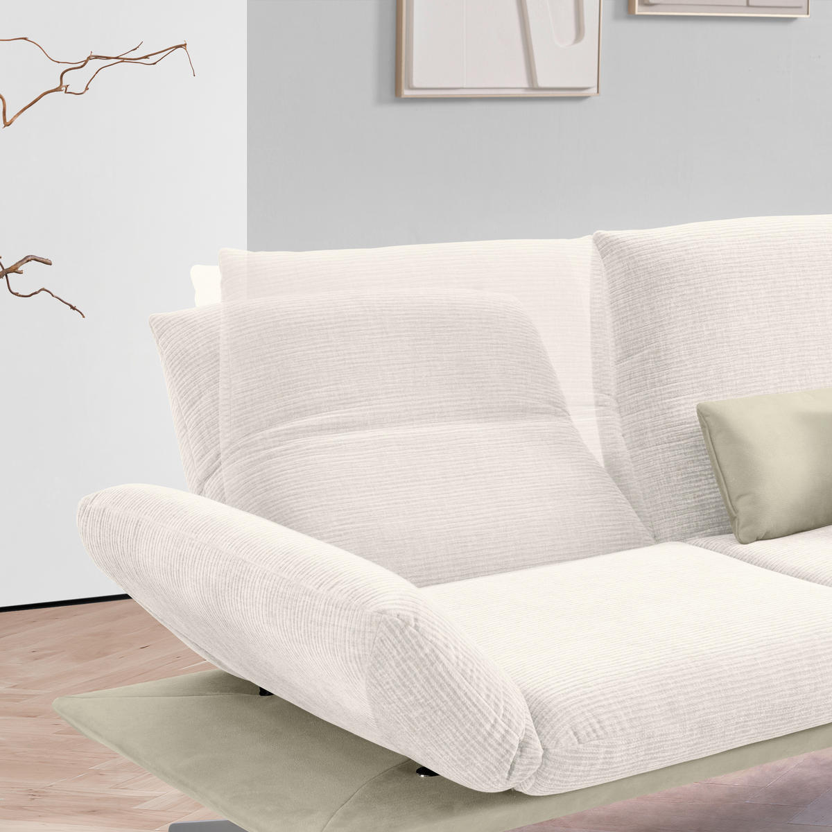 ECKSOFA in Flachgewebe Creme, Beige  277/209 cm  - Edelstahlfarben/Beige, Design, Textil/Metall (277/209cm) - Koinor