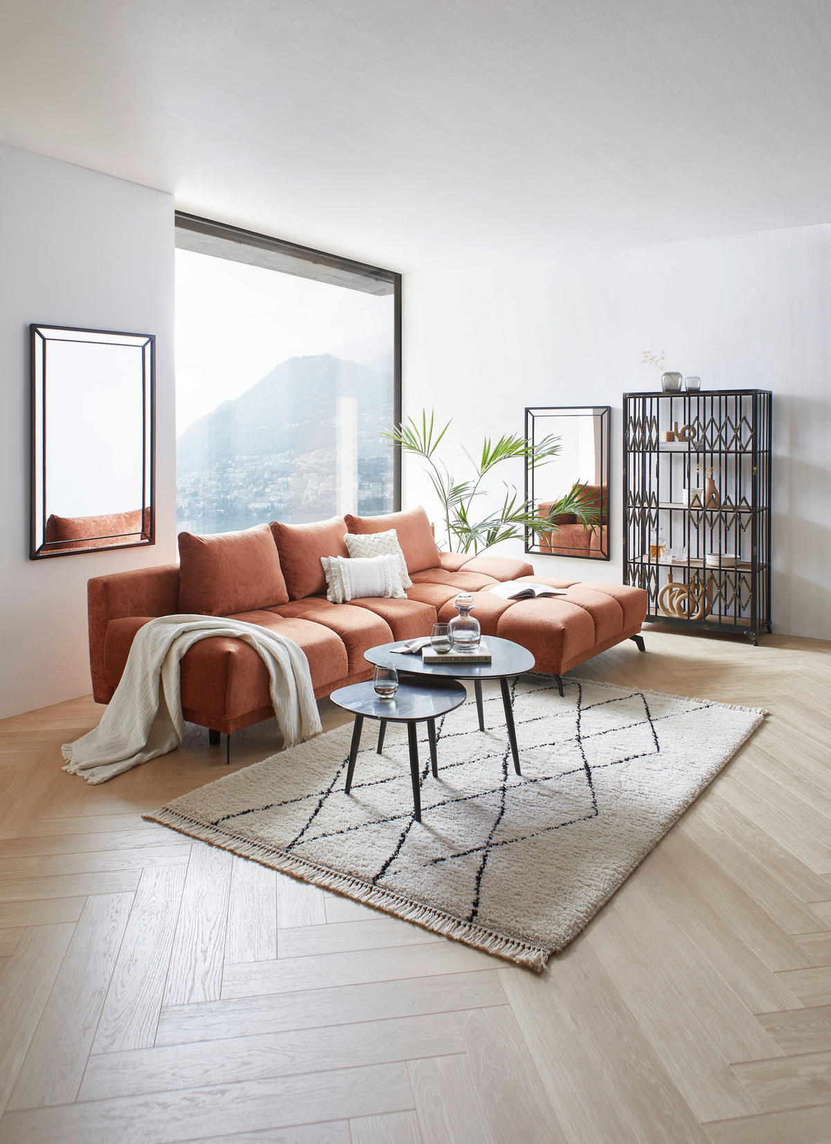 ECKSOFA in Chenille Rostfarben  290/182 cm  - Rostfarben/Schwarz, MODERN, Textil/Metall (290/182cm) - Hom`in