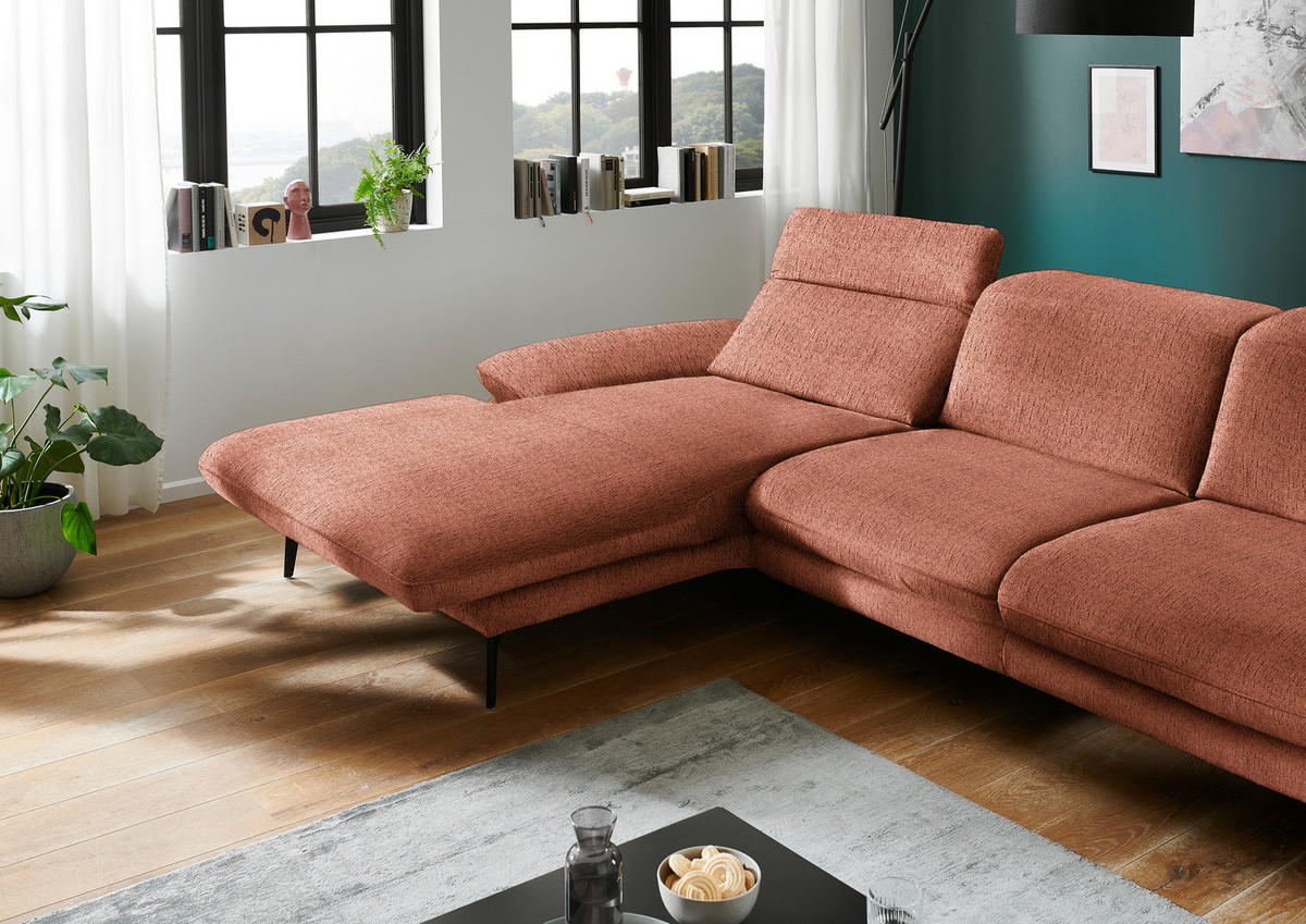 ECKSOFA in Chenille Rostfarben  - Rostfarben/Schwarz, Design, Textil/Metall (188/319cm) - Beldomo System