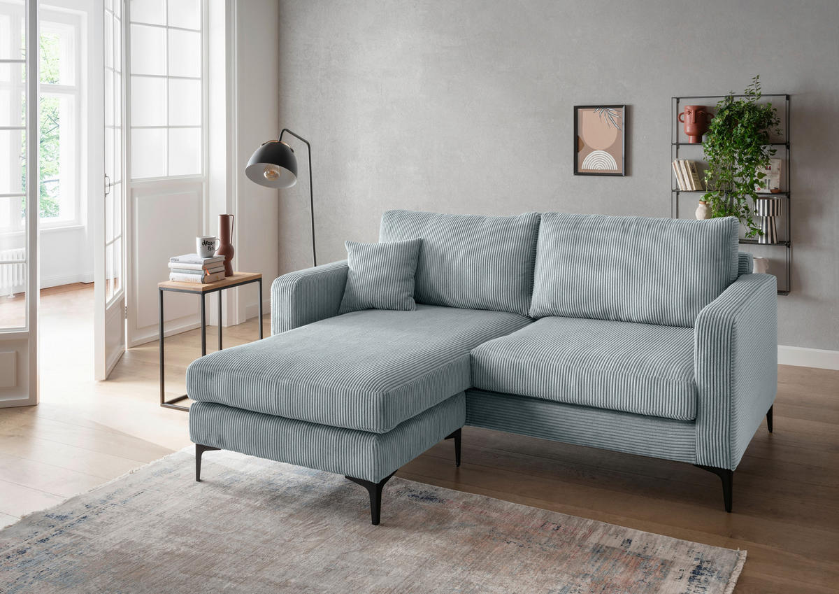 ECKSOFA Eliza Hellblau Cord  - Schwarz/Hellblau, Basics, Textil/Metall (204/153cm) - Livetastic