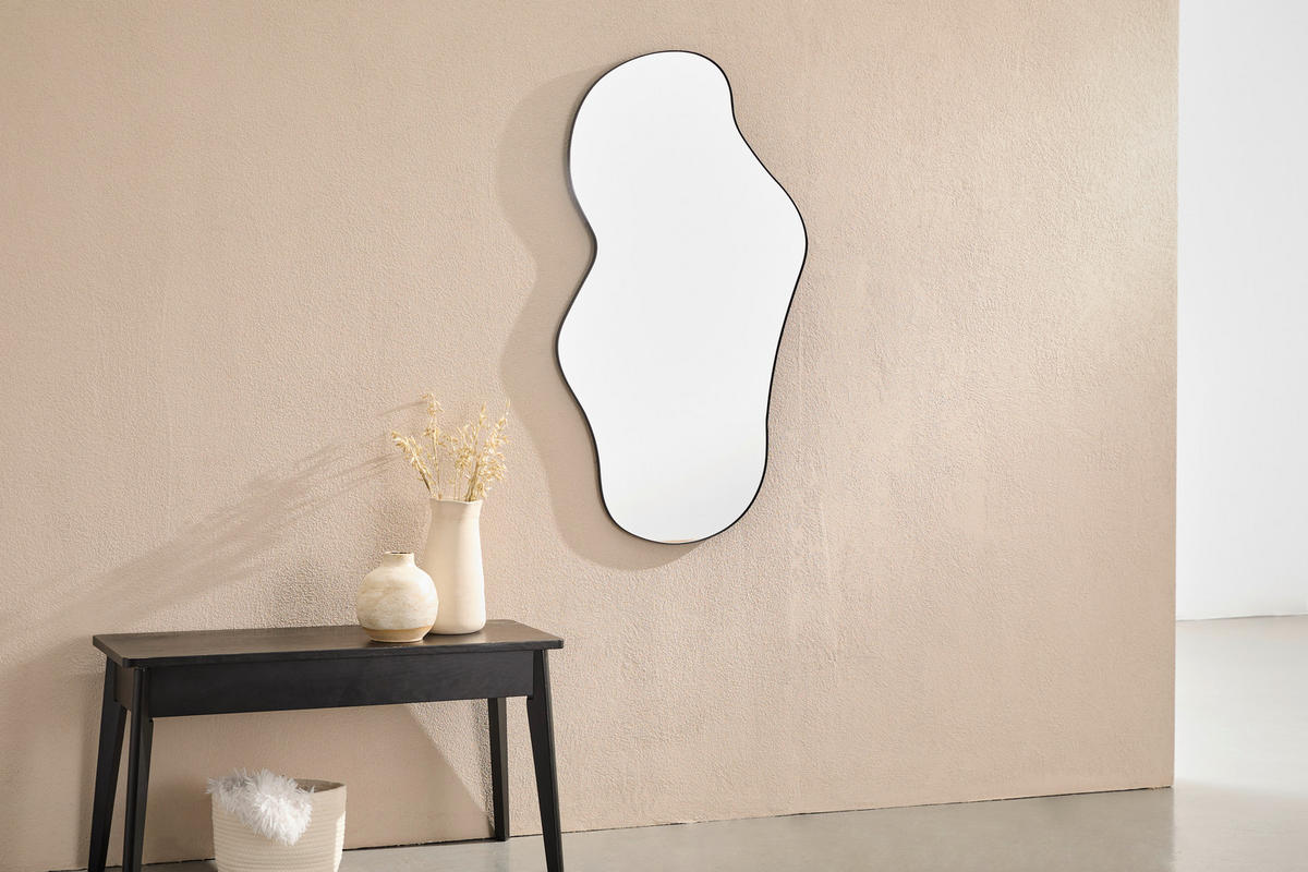 WANDSPIEGEL 60/110/1,5 cm    in wellenförmig  - Schwarz, Design, Glas/Metall (60/110/1,5cm) - Xora