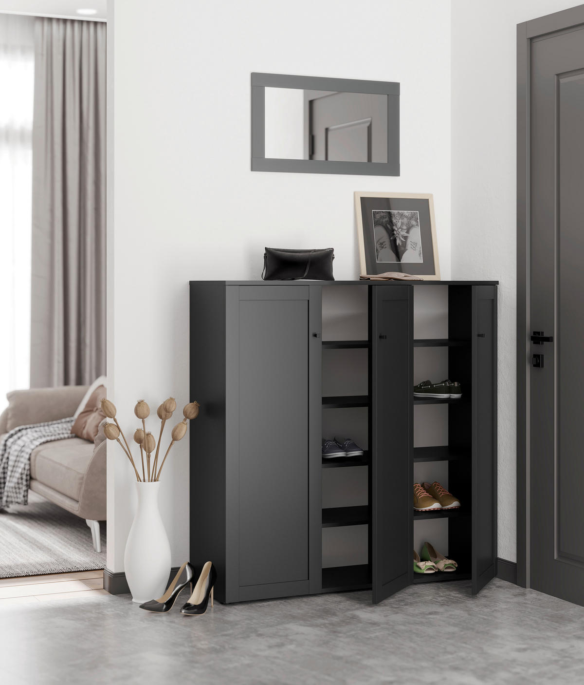 SCHUHSCHRANK  in 121/122/38 cm  - Anthrazit/Schwarz, MODERN, Holzwerkstoff/Kunststoff (121/122/38cm) - Boxxx