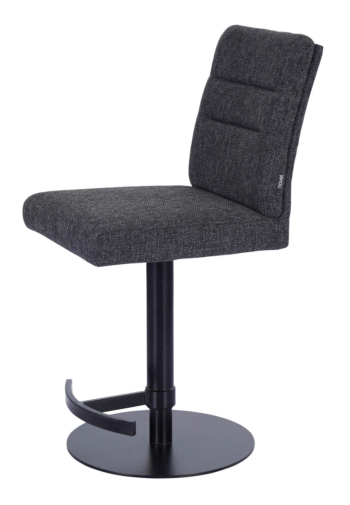 BARSKI STOL, siva, črna  - barve nerjavečega jekla/siva, Design, kovina/tekstil (42/90-115/57cm) - Novel