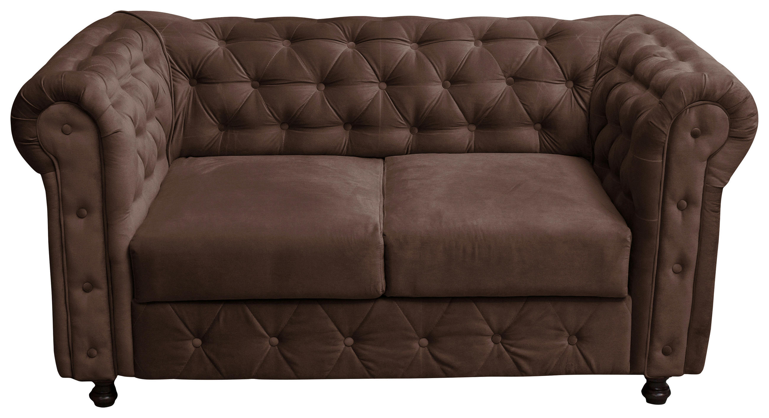 CHESTERFIELD-SOFA in Samt Braun  - Wengefarben/Braun, Basics, Holz/Textil (168/80/90cm) - P & B