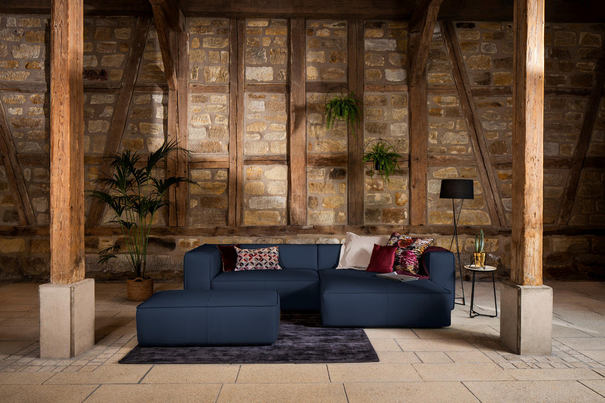 HOCKER in Leder Blau  - Blau/Schwarz, Modern, Leder/Kunststoff (120/39/60cm) - W.Schillig