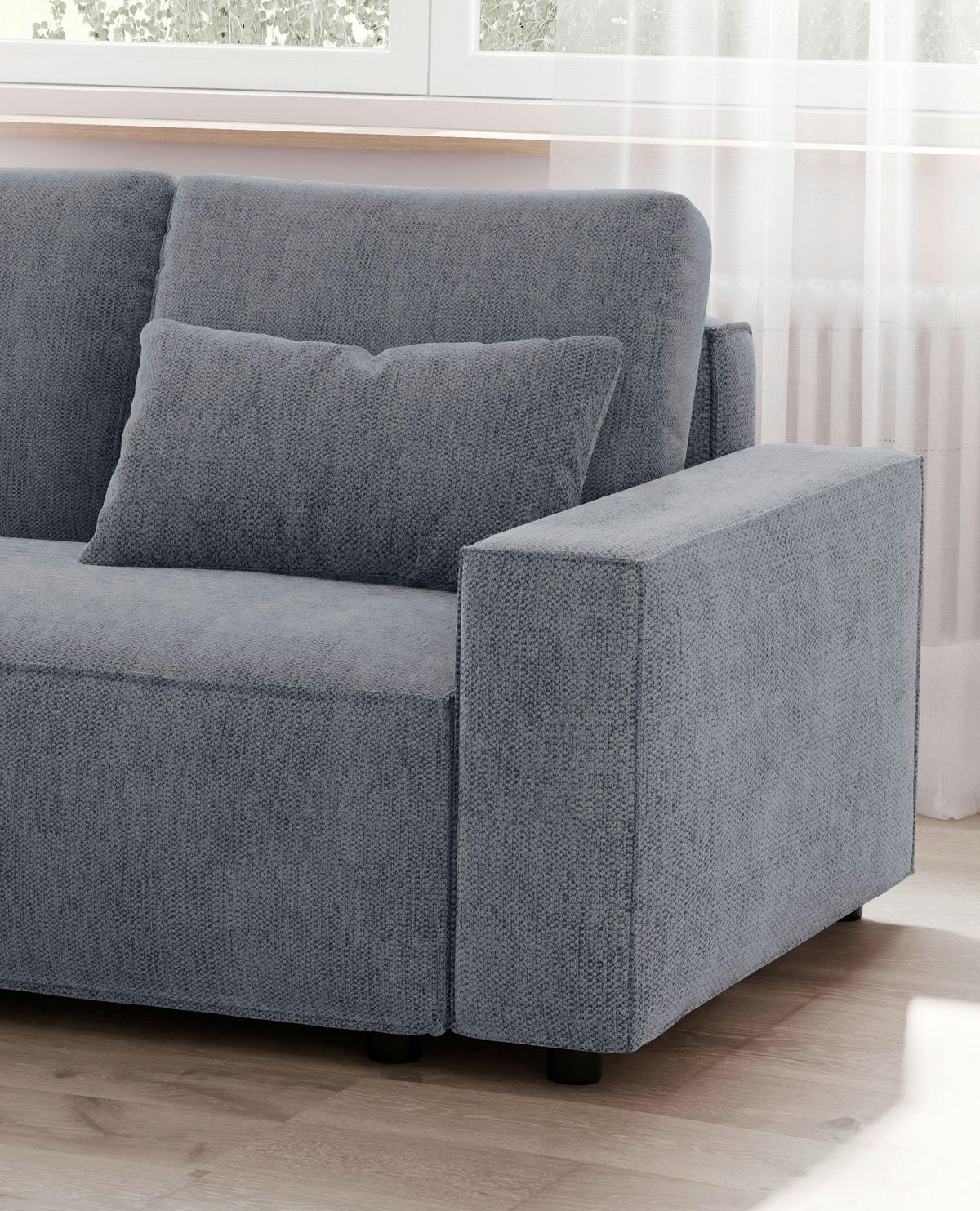 ECKSCHLAFSOFA  mit Rücken echt Chenille Anthrazit  - Anthrazit/Schwarz, MODERN, Kunststoff/Textil (154/247cm) - Livetastic