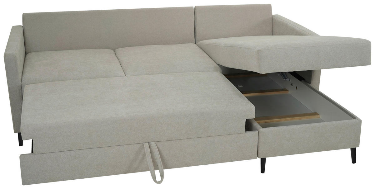 ECKSOFA Beige Chenille  - Beige/Schwarz, KONVENTIONELL, Holz/Textil (159/221cm) - Carryhome