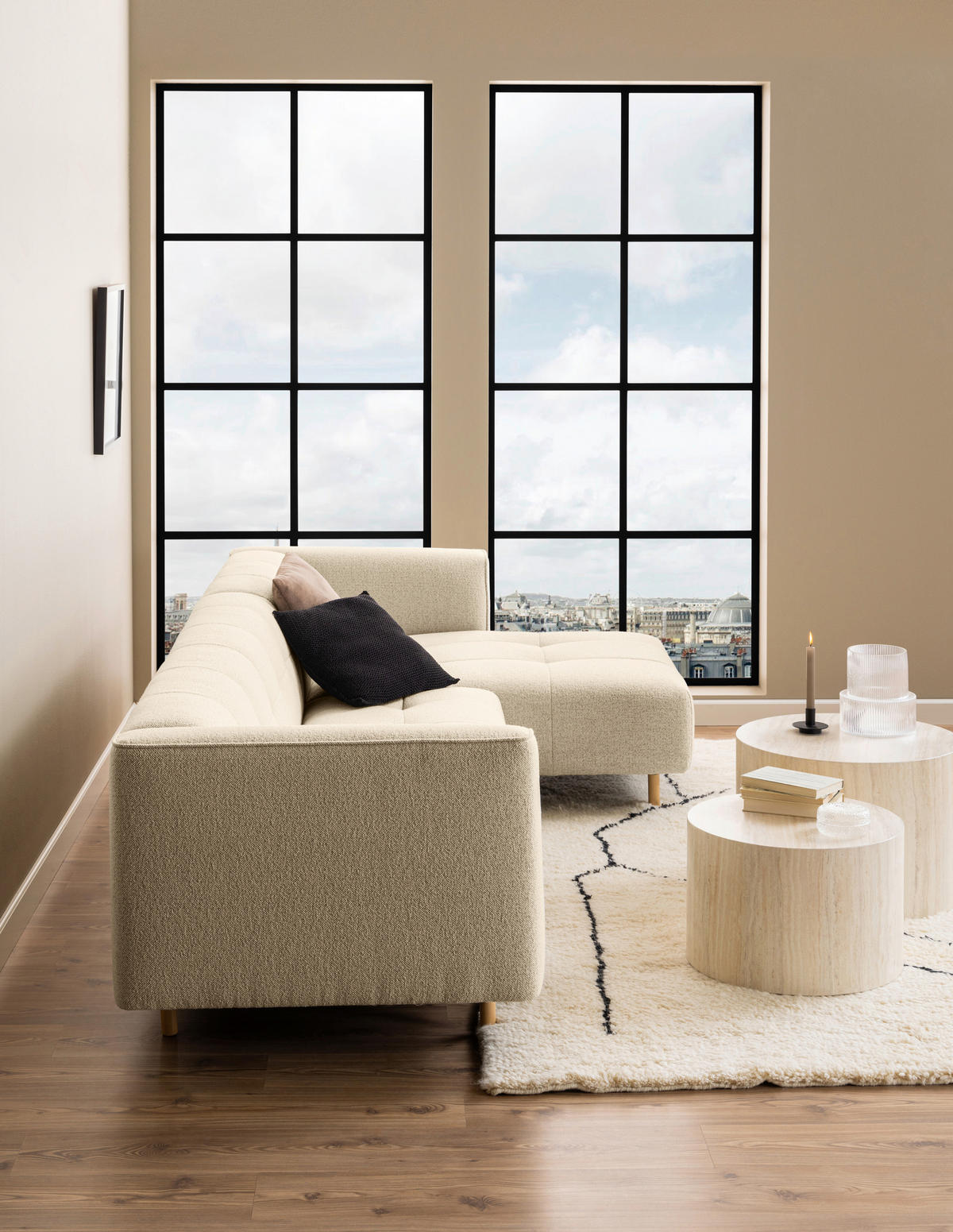 COUCHTISCHSET zylindrisch Beige  - Beige, Design, Holzwerkstoff (58/58/40cm) - MID.YOU