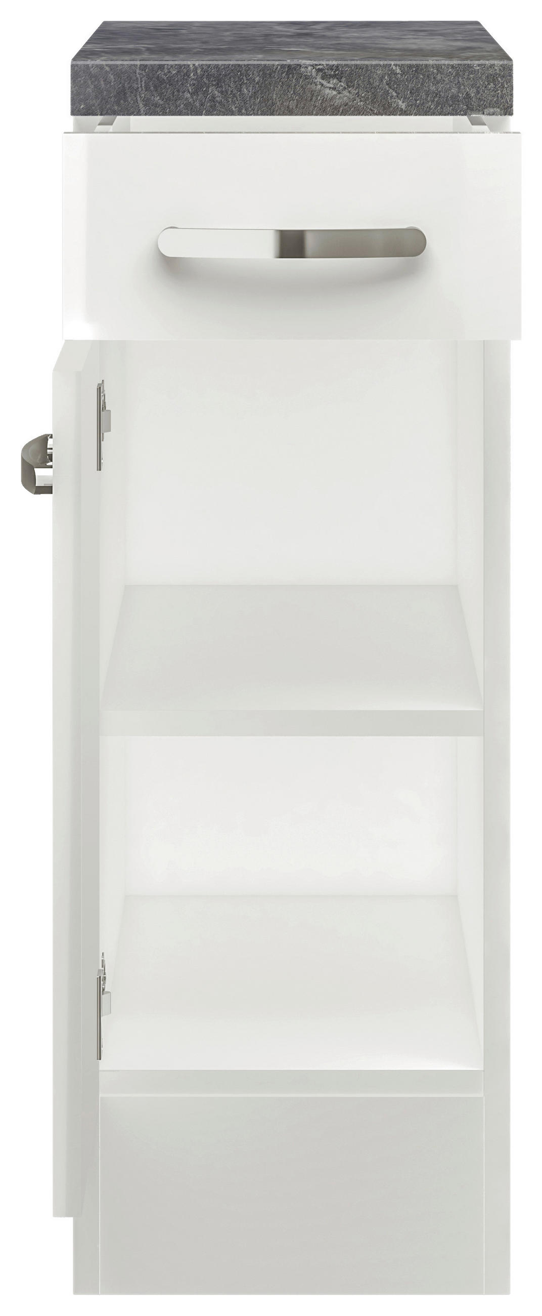 KÜCHENUNTERSCHRANK 30/86/60 cm  in Weiß, Weiß Hochglanz  - Schieferfarben/Edelstahlfarben, MODERN, Holzwerkstoff/Metall (30/86/60cm) - FlexWell